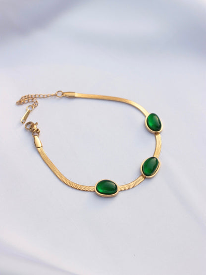 JBracelet- Non Tarnish - 24K Gold plated Anti Tarnish Everyday wear Bracelet-372 Green