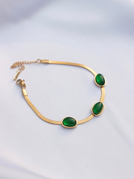 JBracelet- Non Tarnish - 24K Gold plated Anti Tarnish Everyday wear Bracelet-372 Green