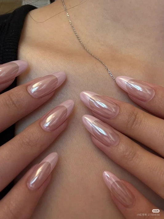 Nails-091-Hailey Chrome Pink Tips French Nails