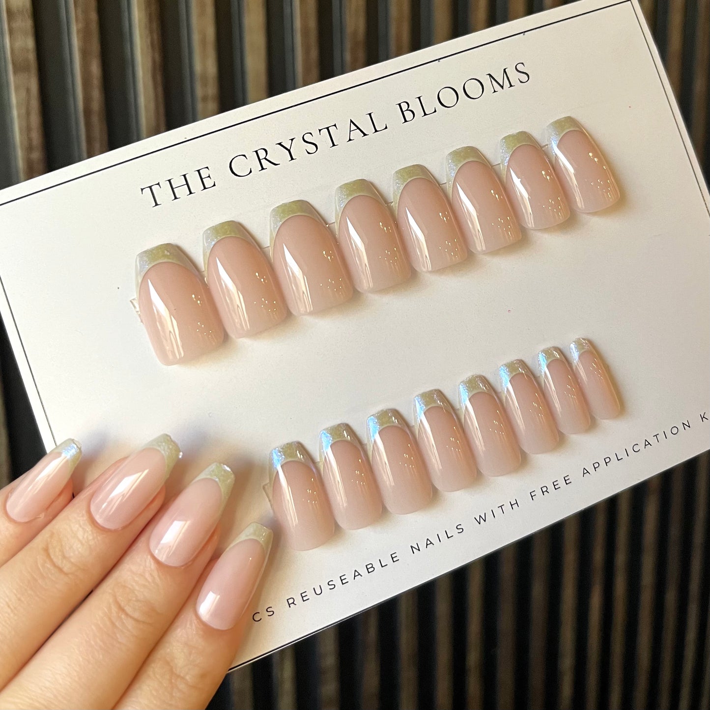 [Premium] Glitter French Nails-Mid length Square nails- 2326-Free 24-PC- Sticker Sheet included
