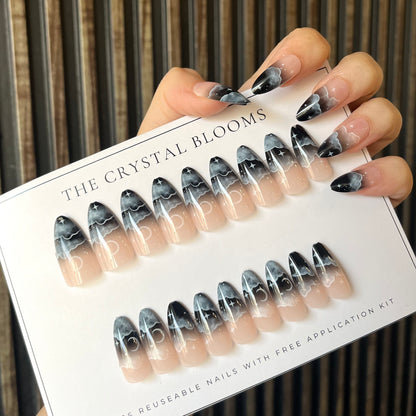 Black and Nude Nails-1608- Free 24 pc Sticker Sheet included
