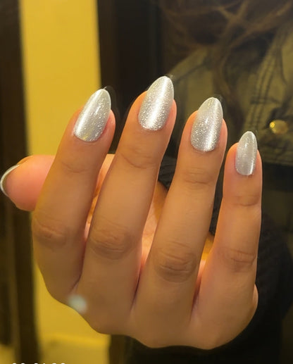 [PREMIUM] Handmade Blue Cat-eye Reflective Nails-857- Free 24 pc Sticker Sheet  included