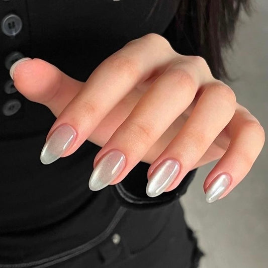 Cat-eye Nails-1897-Medium Length Almond nails- Free 24 pc Sticker Sbeet included
