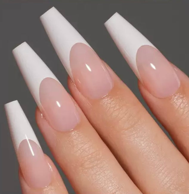 Long square french Nails-527- FREE Nail-kit included with this Nails pack-CL