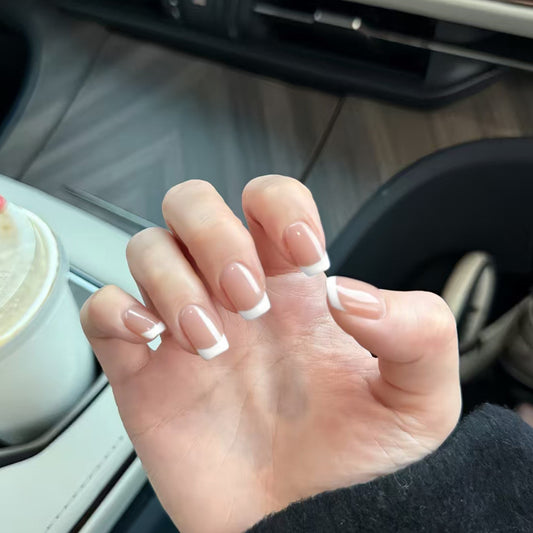 French Nails-125-Mid length Square nails- Free 4-pc Nail-kit included
