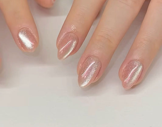 3D Handmade Cat-eye Pink + Shimmer Nails - 1886-Free 24 pc Sticker Sheet  included