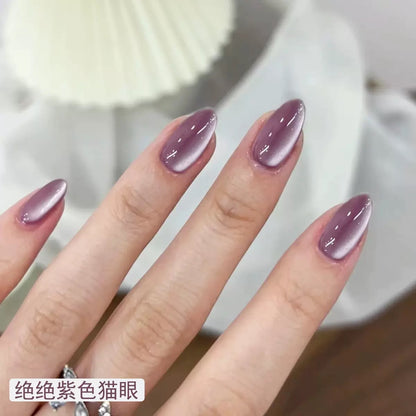 [PREMIUM] 3D Handmade Mauve Cat-Eye Nails -754-Free 24 pc Sticker Sheet  included
