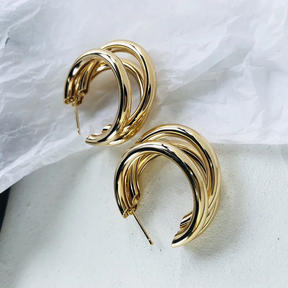 JEarrings trending gold statements trihoops-15