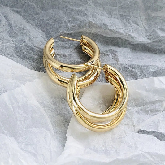 JEarrings trending gold statements trihoops-15