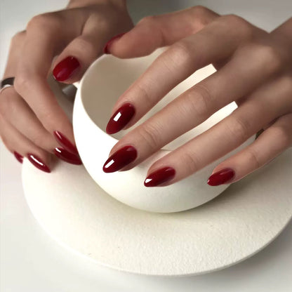 Deep Red Almond Nails-284- Free 24 pc Sticker Sheet included