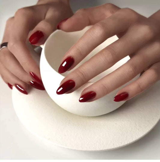 Deep Red Almond Nails-284- Free 4 pc nail kit included