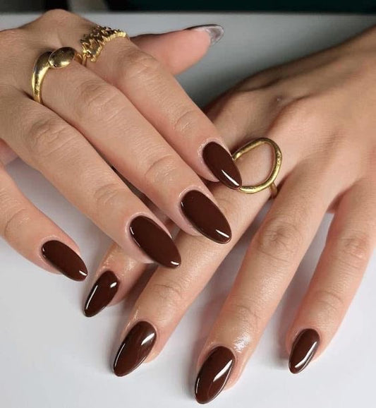 Dark Mocha Almond Nails -855-Free 4 pc nail kit included