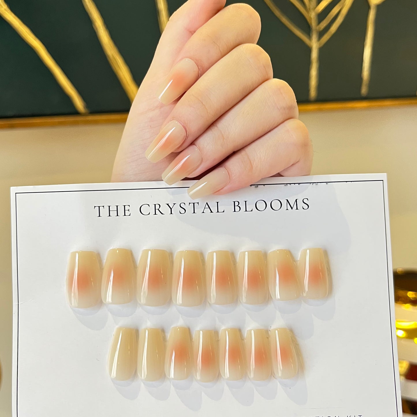 Nails-350 - Square Peach shaded nails- Free 24 -pc Sticker Sheet  included-n