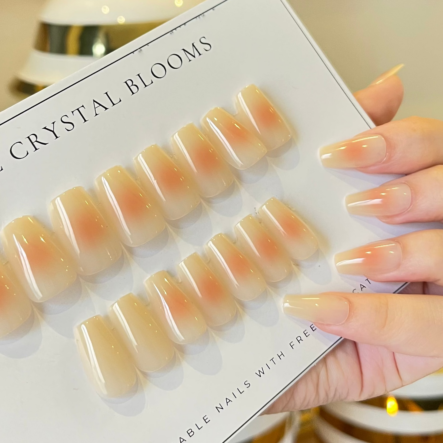 Nails-350 - Square Peach shaded nails- Free 24 -pc Sticker Sheet  included-n