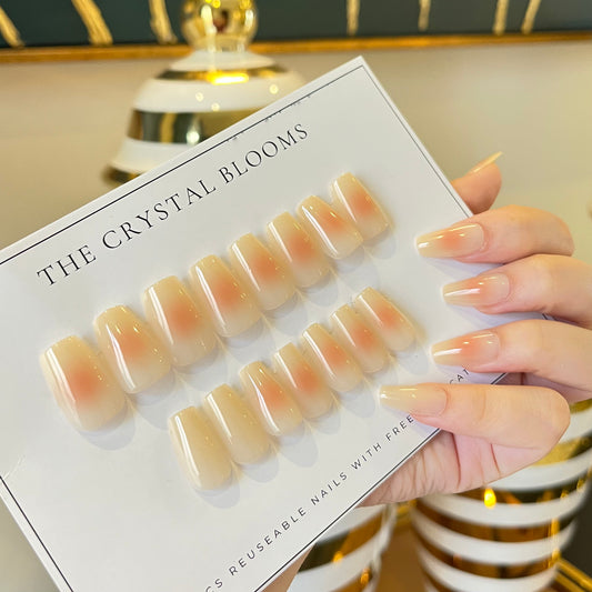 Nails-350 - Square Peach shaded nails- Free 24 -pc Sticker Sheet  included-n