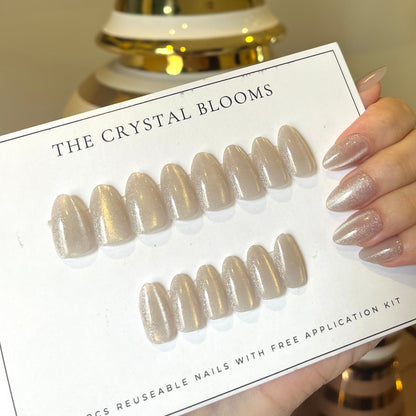 [PREMIUM] Handmade Cat-eye Shimmer Nails - 819- Free 24 pc Sticker Sheet included-n