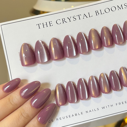 [PREMIUM] 3D Handmade Mauve Cat-Eye Nails -754-Free 24 pc Sticker Sheet  included