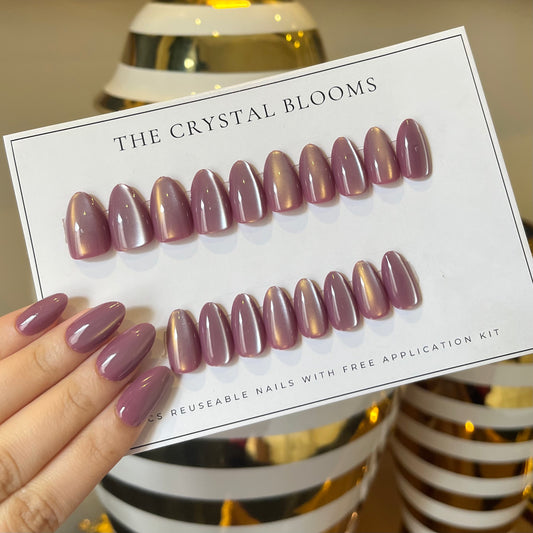 [PREMIUM] 3D Handmade Mauve Cat-Eye Nails -754-Free 24 pc Sticker Sheet  included