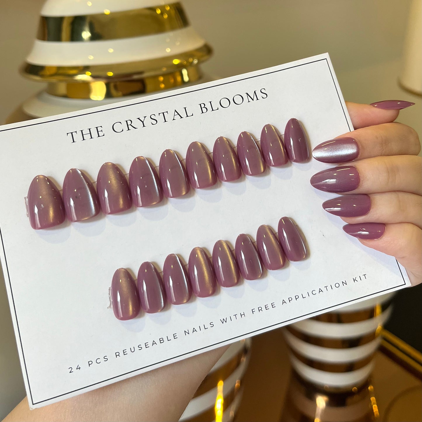 [PREMIUM] 3D Handmade Mauve Cat-Eye Nails -754-Free 24 pc Sticker Sheet  included