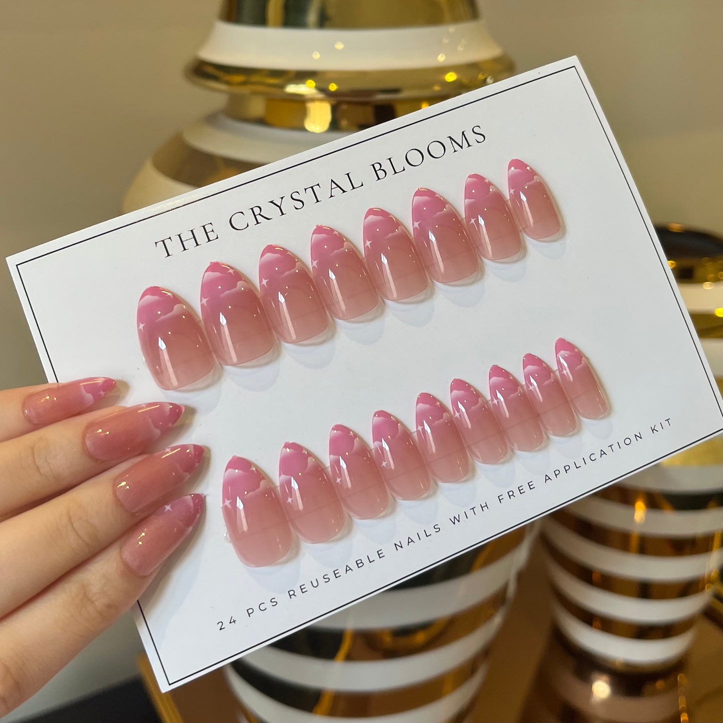 Nails-040-Medium Length Almond nails- Free 24 pc Sticker Sheet  included