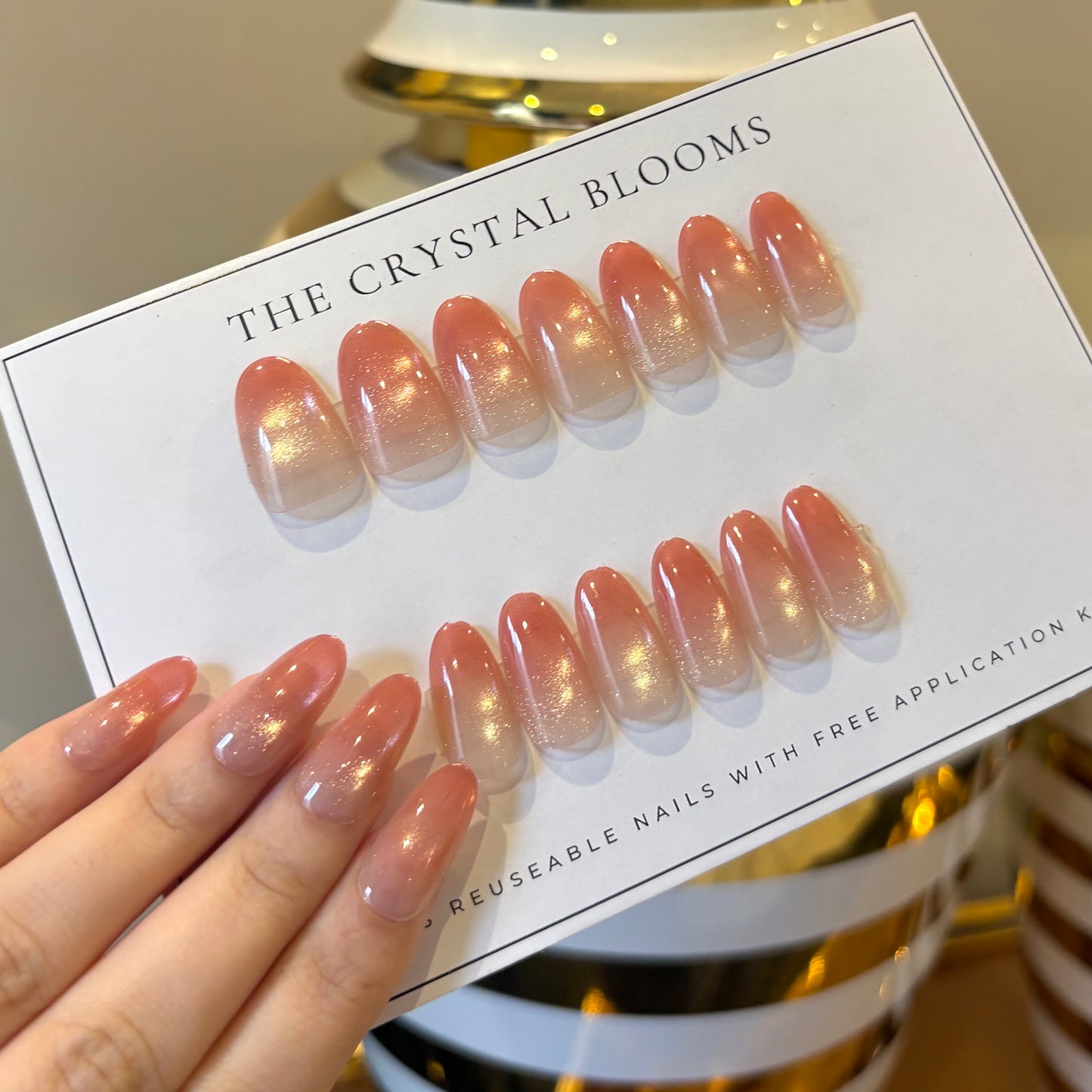 [PREMIUM] Handmade Cat-eye Reflective Nails-408- (Long Round shape- 30 nails) Free 24 pc Sticker Sheet  included
