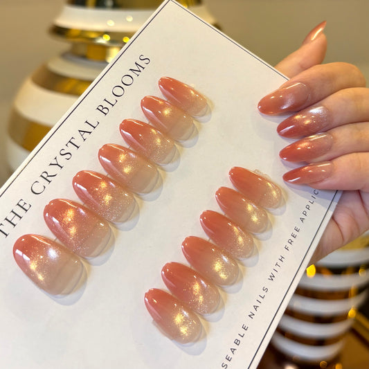 [PREMIUM] Handmade Cat-eye Reflective Nails-408- (Long Round shape- 30 nails) Free 24 pc Sticker Sheet  included
