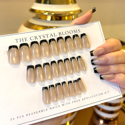 Nails-087-Cateye French Nails- Free 24 -pc Sticker Sheet  included