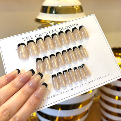 Nails-087-Cateye French Nails- Free 24 -pc Sticker Sheet  included