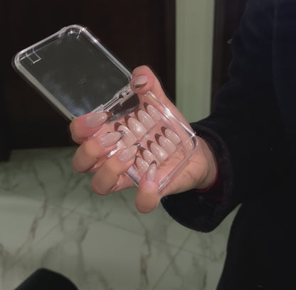 [Premium] Cat-eye reflective Nails-4179-Almond nails- Free 24 -pc Sticker Sheet  included