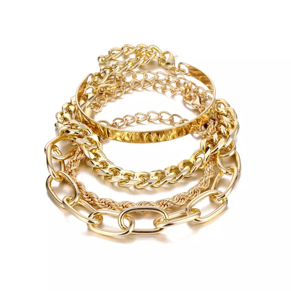 JBraceletSet - Bracelet set of 4 pcs- gold statement bracelets-PC35