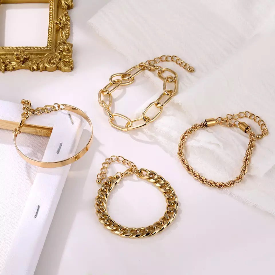 JBraceletSet - Bracelet set of 4 pcs- gold statement bracelets-PC35